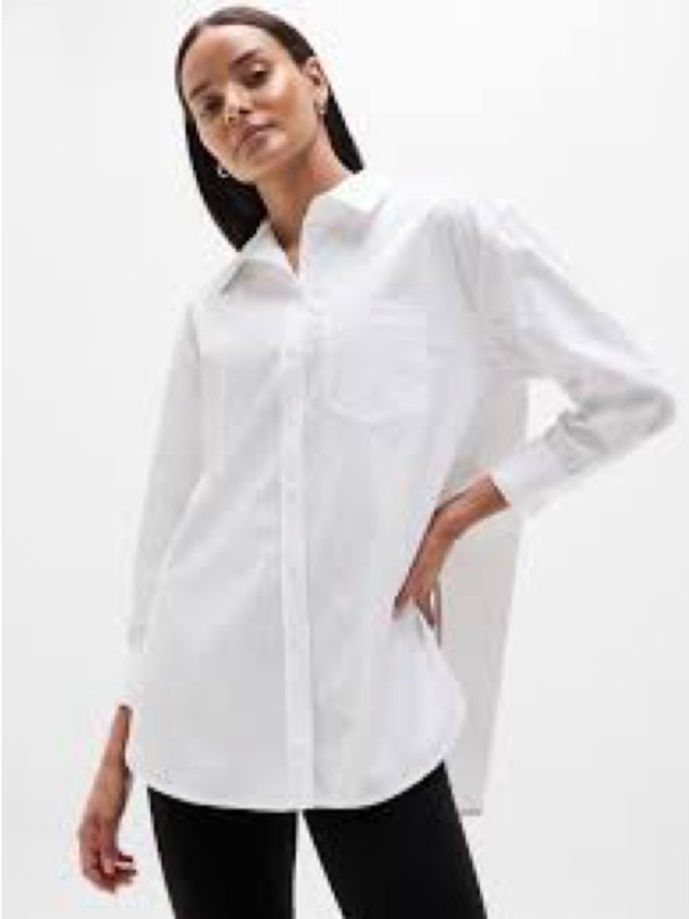 Athleta White Button-Down Shirt Crisp Collar Lightweight Oversized XL